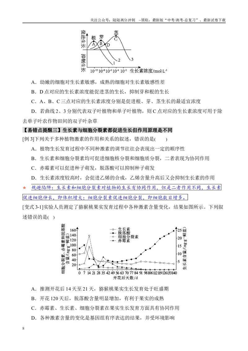 《易错点13植物激素的易错比较（4大陷阱）（学生版）_06-生物-高考总复习_专项复习_2025年_2025年高考生物考试易错题（新高考通用）》第8页预览