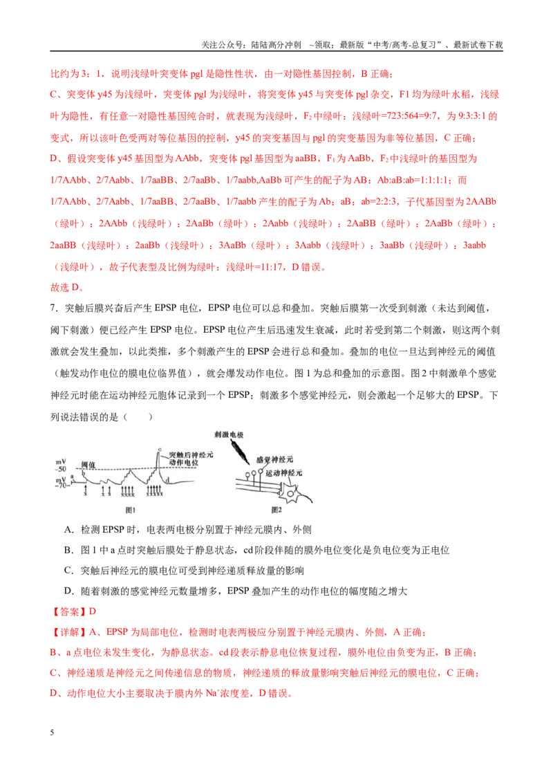 《模拟卷03（湖南专用）（解析版）_06-生物-高考总复习_专项复习_2025年_2025年高考生物模拟卷（湖南专用）4套》第5页预览