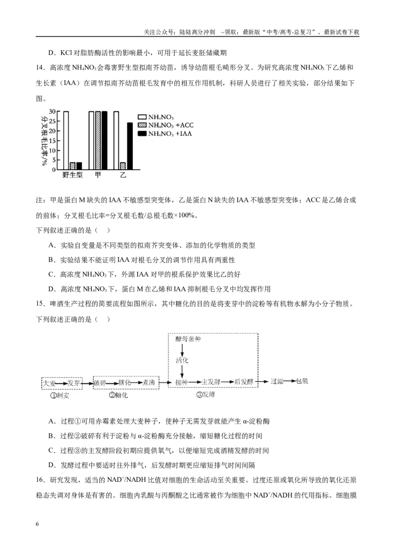 《模拟卷03（湖南专用）（考试版）_06-生物-高考总复习_专项复习_2025年_2025年高考生物模拟卷（湖南专用）4套》第6页预览
