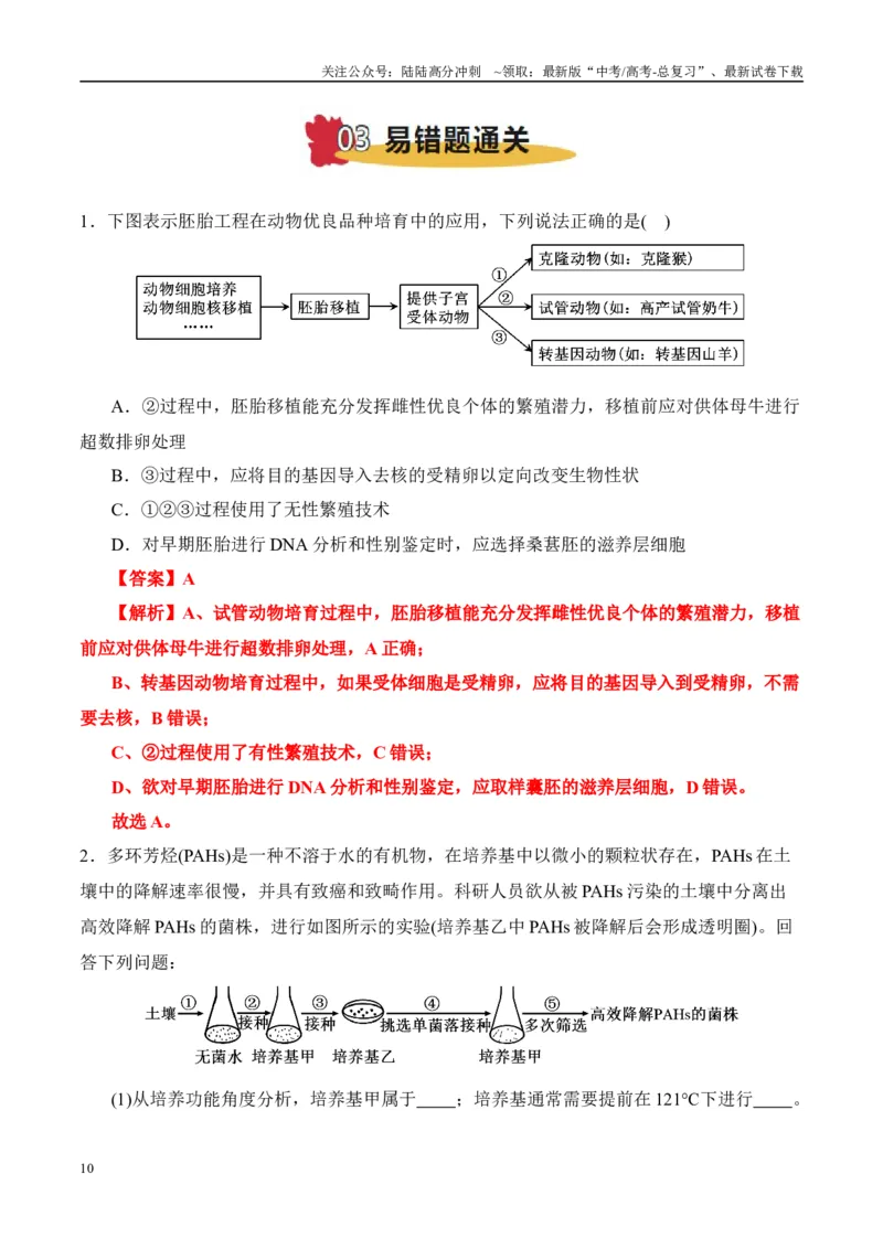 《易错点15生物技术与生物工程易错总结（4大陷阱）（教师版）_06-生物-高考总复习_专项复习_2025年_2025年高考生物考试易错题（新高考通用）》第10页预览