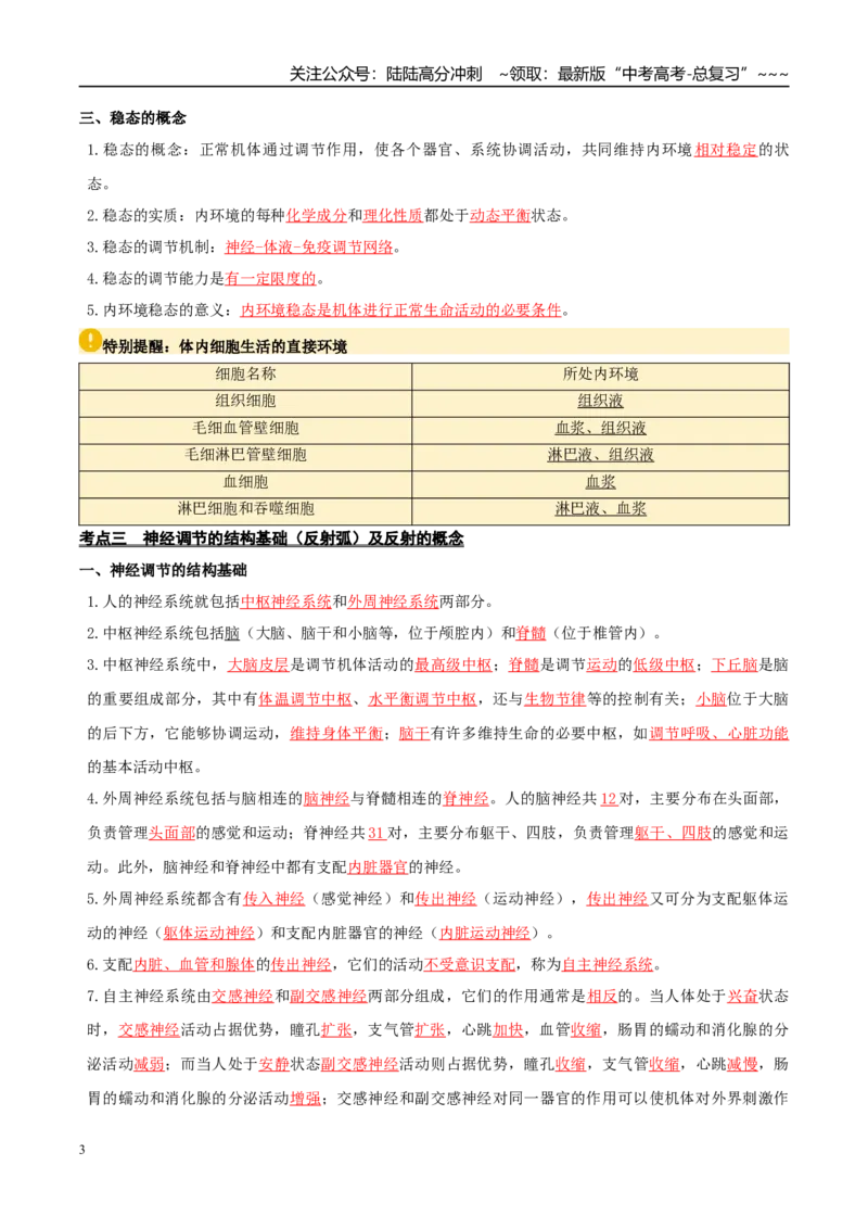 《抢分清单07动物体和人体生命活动的调节（13大考点+7大易错）（核心知识必背）_06-生物-高考总复习_专项复习_2026年-生物高考专项复习_2026年高考生物抢分秘籍（新高考专用）-G221_2026版》第3页预览