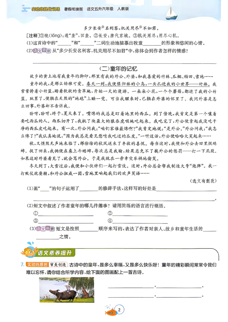 《26版5升6语文《实验班-暑假衔接》_26秋小学初中各机构教辅大合集（一本、教材帮、阳光同学、王朝霞、实验班、小典中点、上分卷、白欧、课堂笔记等等）_26秋小学教辅资料》第8页预览