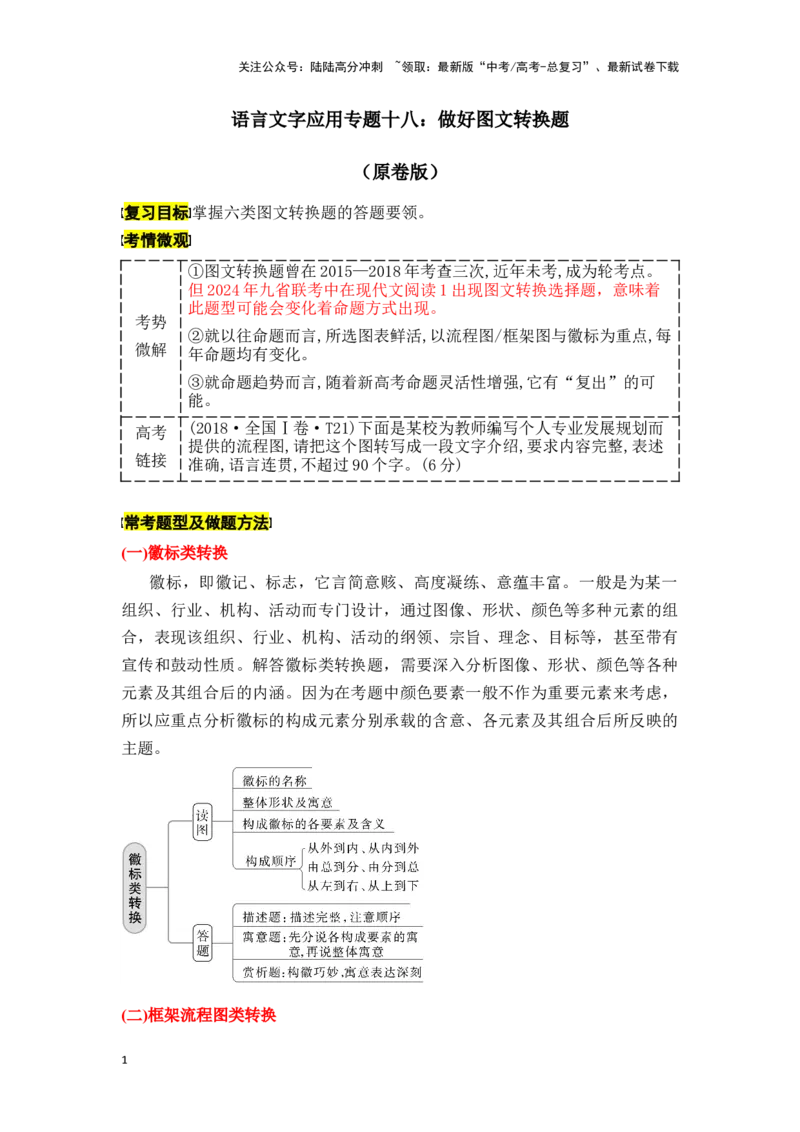 《新高考语文一轮复习语言文字应用专题十八：做好图文转换题（学生版）_一轮复习_2025年_2025年高考语文一轮复习一本通（全国通用）_资料》第1页预览