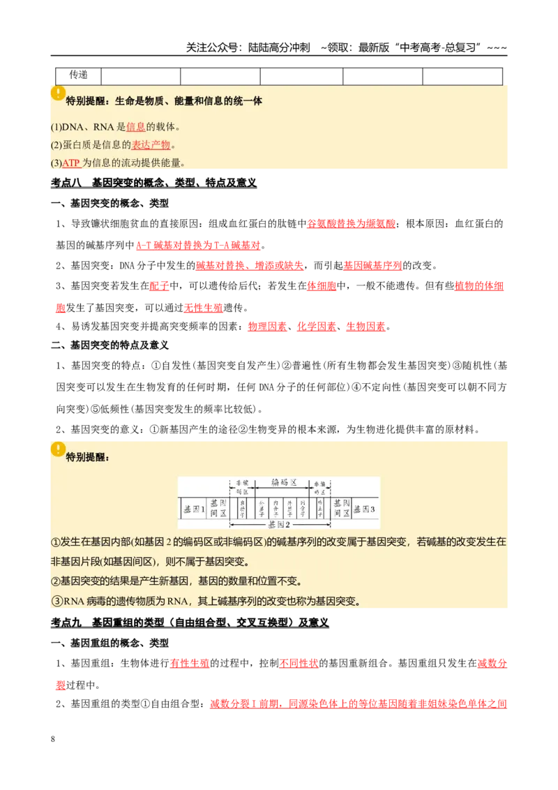 《抢分清单06遗传的分子基础、变异和进化（16大考点+7大易错）（核心知识必背）_06-生物-高考总复习_专项复习_2026年-生物高考专项复习_2026年高考生物抢分秘籍（新高考专用）-G221_2026版》第8页预览