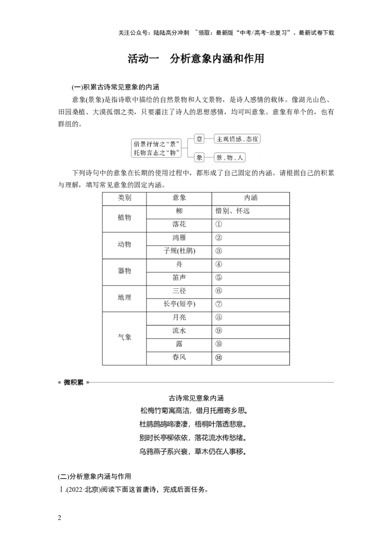 《板块六　学案59　赏析意象(景象)与意境——分析内涵，品象悟境_一轮复习_2025年_2025年大一轮复习讲义人教版语文_资料_1-资料_大一轮复习讲义学生专用_全书_大一轮复习讲义》第2页预览