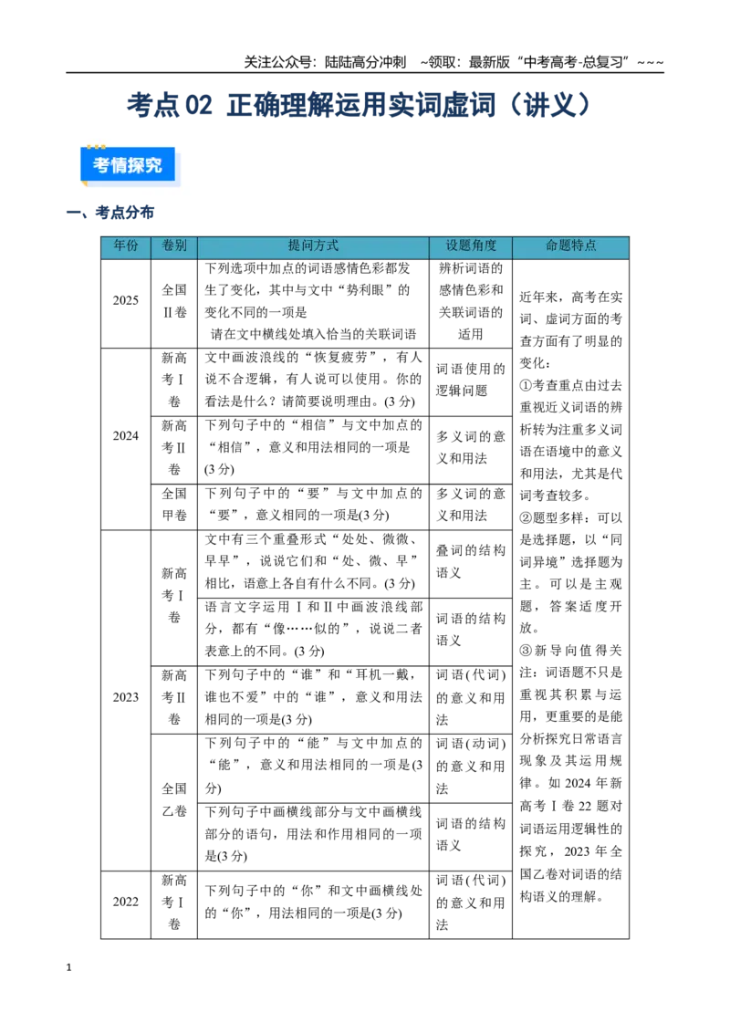 《核心考点02正确理解运用实词虚词（讲义）（全国通用）（学生版）_一轮复习_2026年-语文一轮复习_2026年高考语文一轮复习考点精讲精练（新高考通用）-G58_2026版》第1页预览