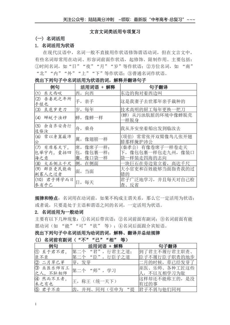 《文言文词类活用专项复习(教师版)_一轮复习_2026年-语文一轮复习_122026年高考语文一轮复习重难点备考（全国通用）》第1页预览