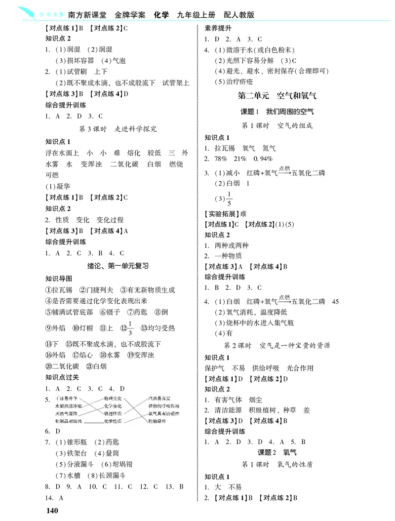 《2027《初中化学•新课堂金牌学案》九上(人教)答案_2027版初中《金牌学案》9年级上册（化学）（人教版）》第2页预览