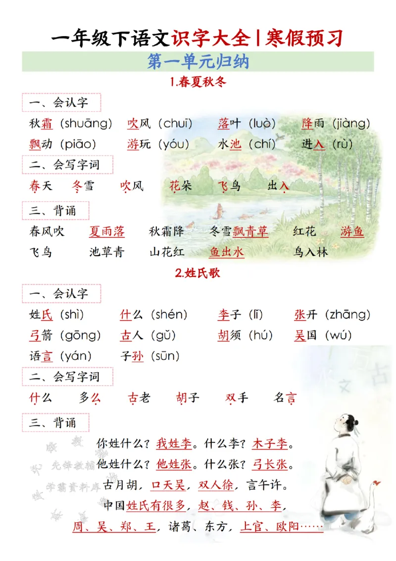《2025新一年级语文寒假预习(2)-SY(1)_1年级下册同步教辅_1下-语文_一下语文-预习资料》第1页预览