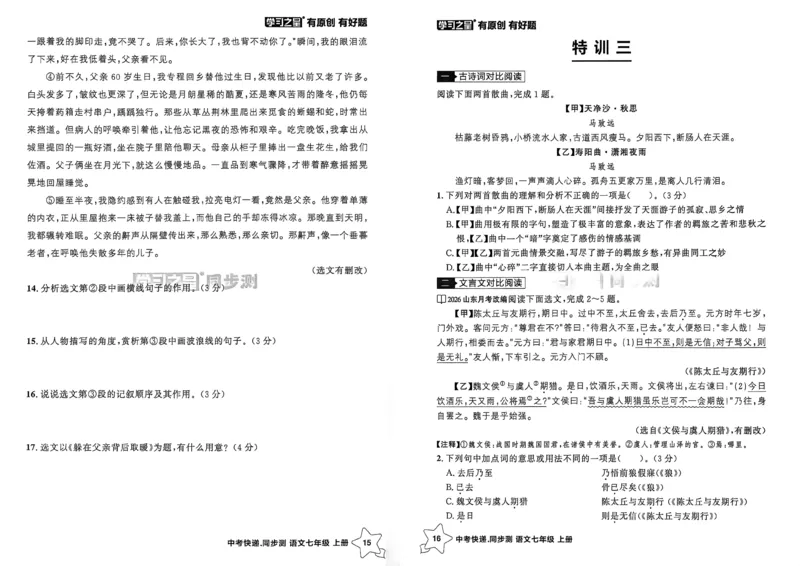 《七上语文阅读训练A3_26秋小学初中各机构教辅大合集（一本、教材帮、阳光同学、王朝霞、实验班、小典中点、上分卷、白欧、课堂笔记等等）_26秋初中教辅资料_26秋《学习之星》系列》第10页预览