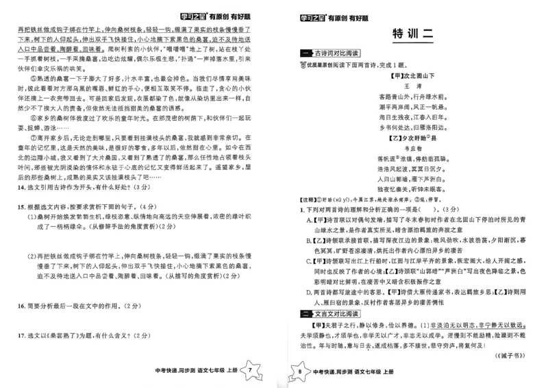 《七上语文阅读训练A3_26秋小学初中各机构教辅大合集（一本、教材帮、阳光同学、王朝霞、实验班、小典中点、上分卷、白欧、课堂笔记等等）_26秋初中教辅资料_26秋《学习之星》系列》第6页预览