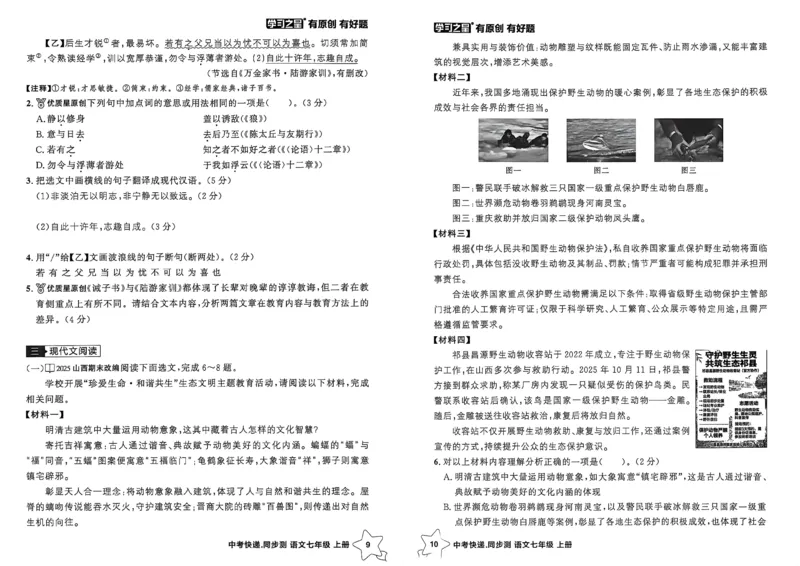 《七上语文阅读训练A3_26秋小学初中各机构教辅大合集（一本、教材帮、阳光同学、王朝霞、实验班、小典中点、上分卷、白欧、课堂笔记等等）_26秋初中教辅资料_26秋《学习之星》系列》第7页预览