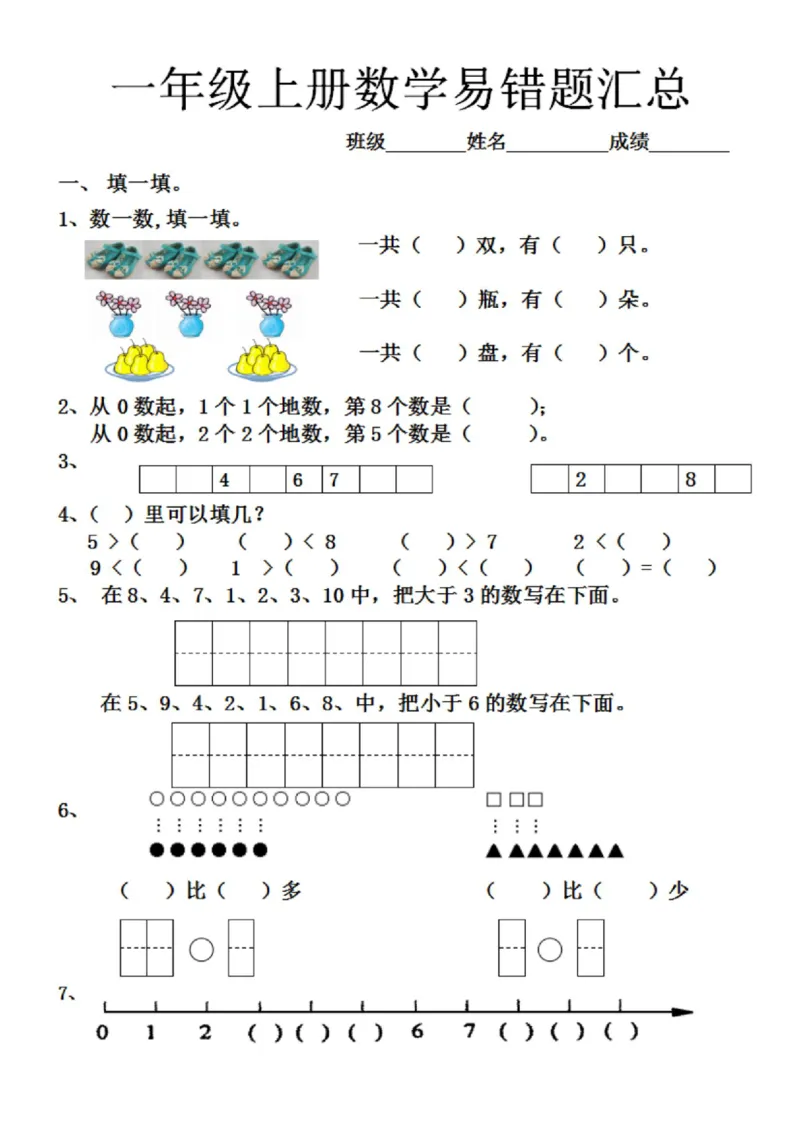《11.21一年级上册数学易错题汇总_1年级上册同步教辅_1上-数学_一上数学-奥数+思维+应用题》第1页预览