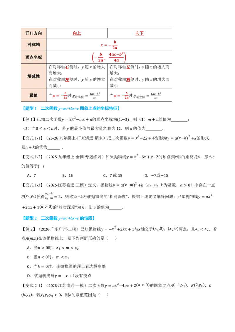 《专题26.3二次函数的图象和性质（提高篇）（举一反三讲义）数学新教材人教版九年级上册（试题版）_26秋初中教辅资料_26秋《举一反三》系列_2026秋《举一反三》9上数学（人教）》第2页预览
