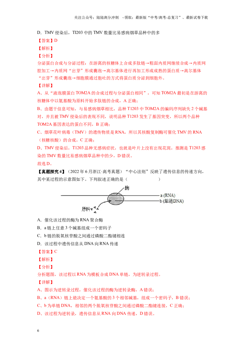 《解密10基因的表达（讲义)-高频考点解密2023年高考生物二轮复习讲义+分层训练（新教材）_06-生物-高考总复习_二轮复习_2024年_2024年新教材高考生物二轮复习讲义分层训练题考点_资料》第6页预览