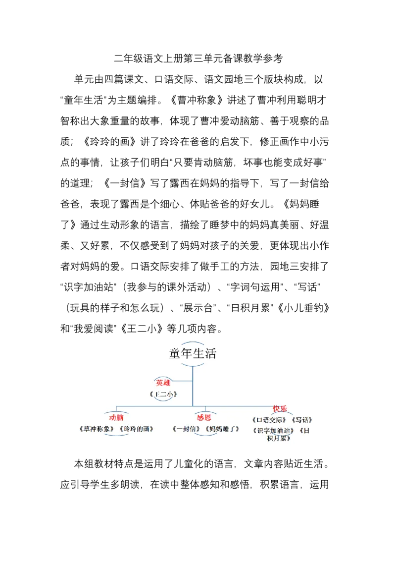 《三单元备课教学参考_2025秋小学语数英热门学习资料合集_1-4年级语文上册《小小宣课件》_二上_单元教学参考（搜集整理）》第1页预览