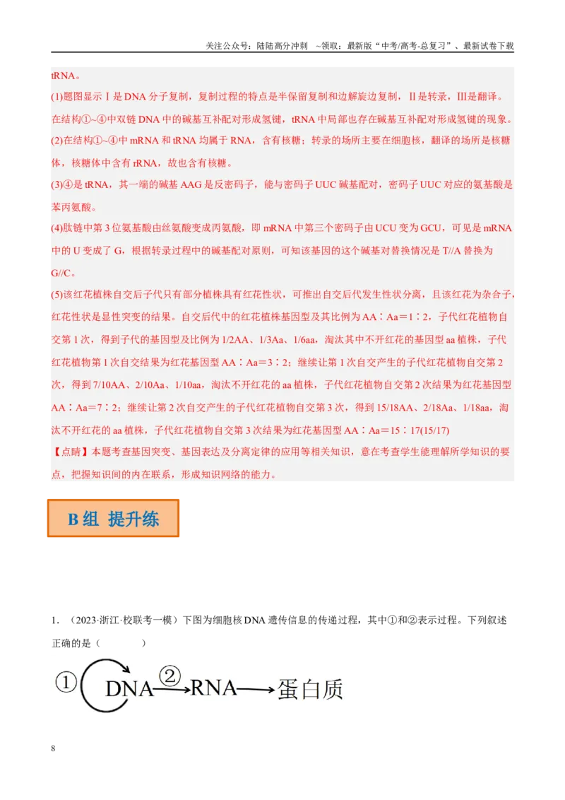 《解密10基因的表达（分层训练）-高频考点解密2023年高考生物二轮复习讲义+分层训练（新教材）（解析版）_06-生物-高考总复习_二轮复习_2024年_资料》第8页预览