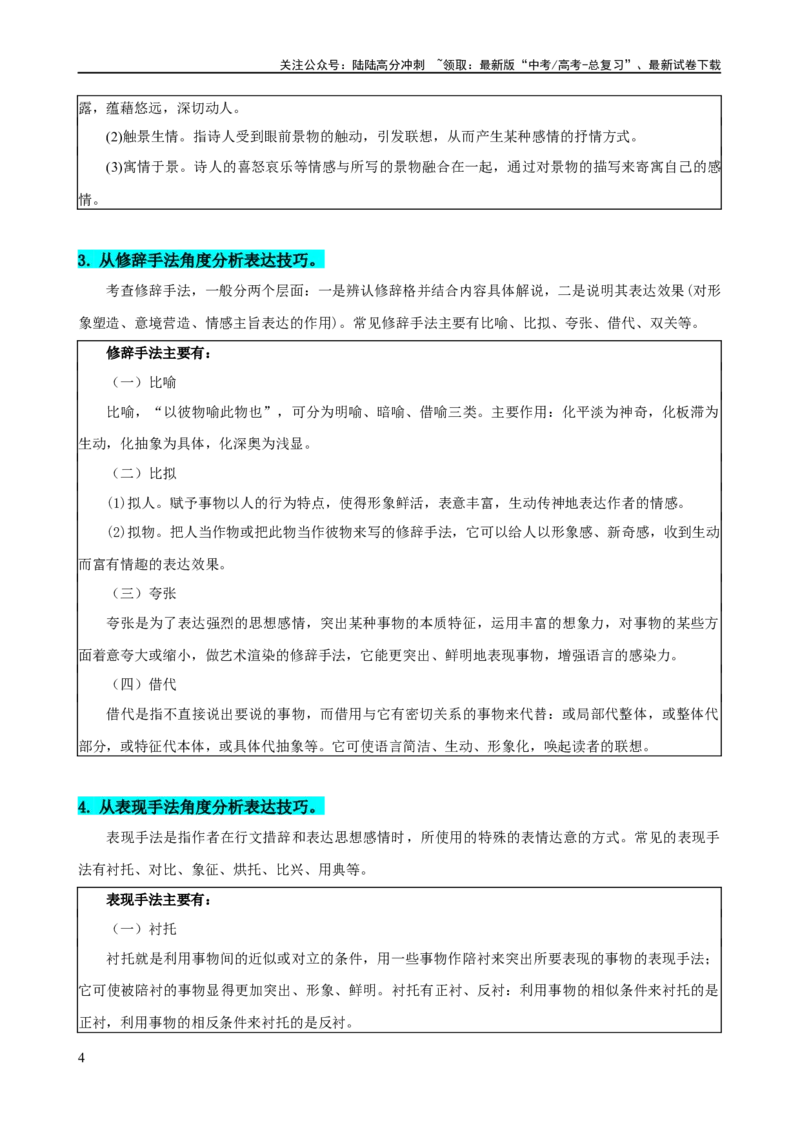 《易错题23古代诗歌阅读之表达技巧题——不明诗歌表达技巧范畴（原卷版）_专项复习_2024年_2024年高考语文考试易错题（新高考专用）》第4页预览