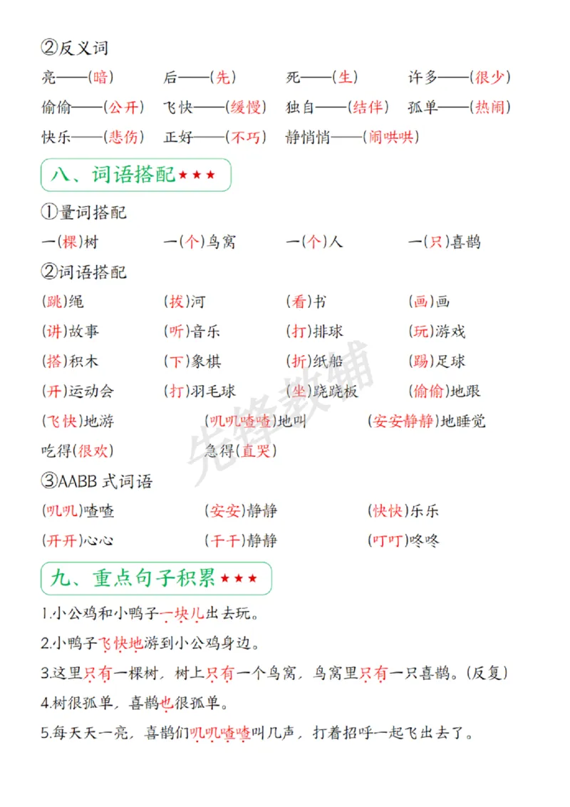 《2025新一下语文单元复习知识点归纳（1-8单元）_扫描版_1年级下册同步教辅_1下-语文_一下语文-知识点汇总》第10页预览