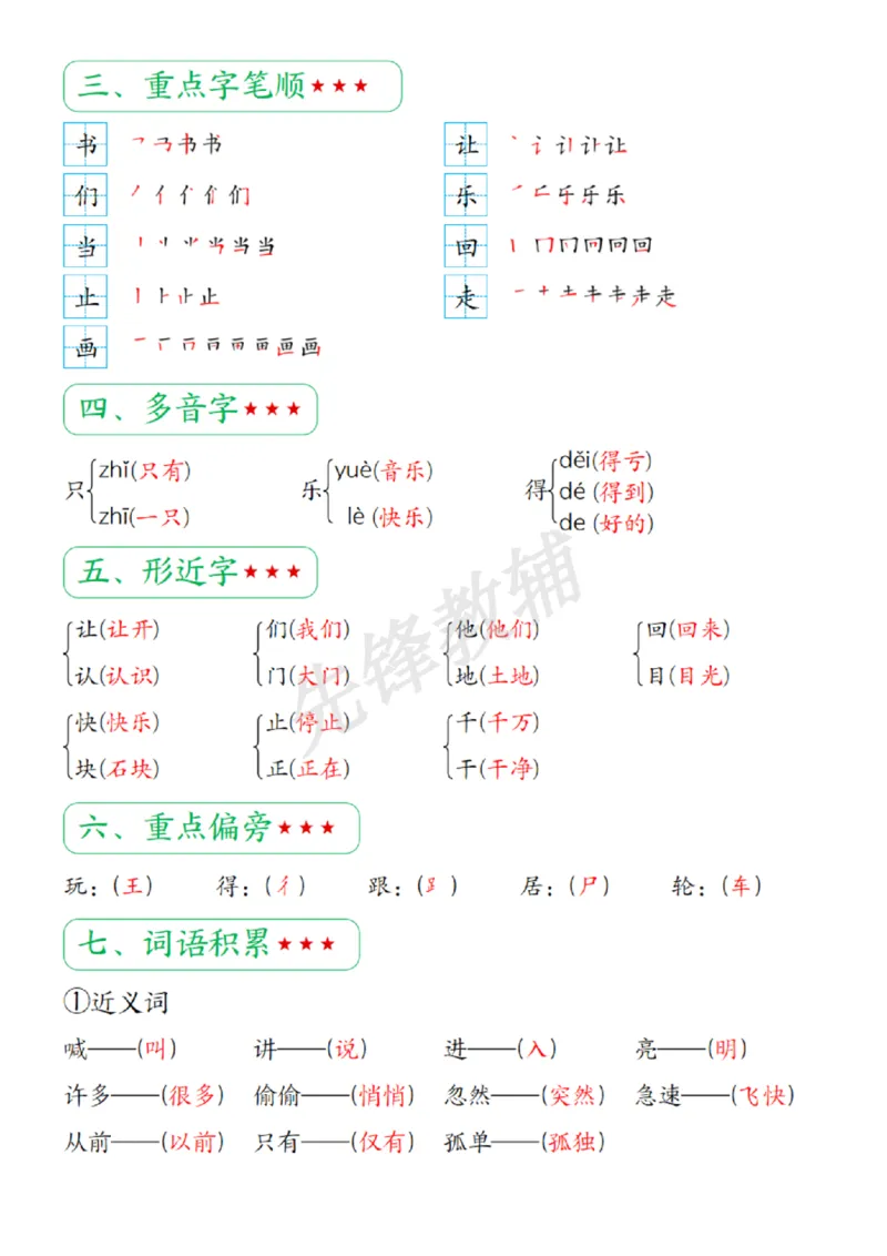 《2025新一下语文单元复习知识点归纳（1-8单元）_扫描版_1年级下册同步教辅_1下-语文_一下语文-知识点汇总》第9页预览