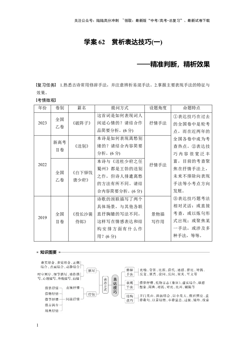 《板块六　学案62　赏析表达技巧(一)——精准判断，精析效果_一轮复习_2025年_2025年大一轮复习讲义人教版语文_资料_1-资料_大一轮复习讲义学生专用_全书_大一轮复习讲义》第1页预览