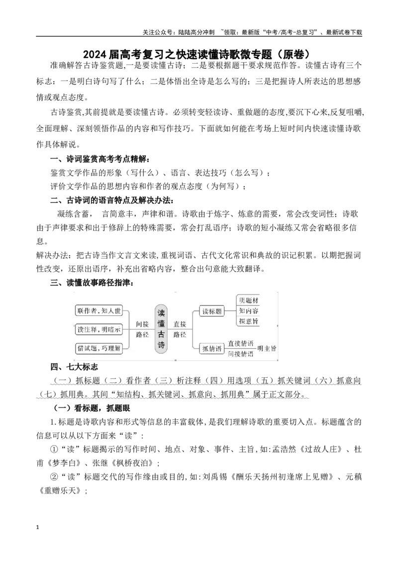 《快速读懂诗歌微专题（原卷版）_一轮复习_2024年_2024年高考语文一轮复习常考考点精讲细练（全国通用）_资料》第1页预览