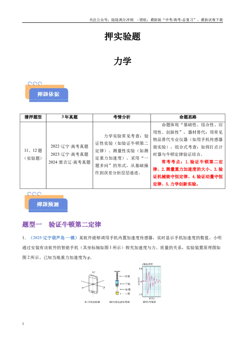 《押实验题力学（黑吉辽蒙专用）（教师版）_04-物理-高考总复习_专项复习_2025年_2025年高考物理抢押秘籍（黑吉辽蒙专用）》第1页预览