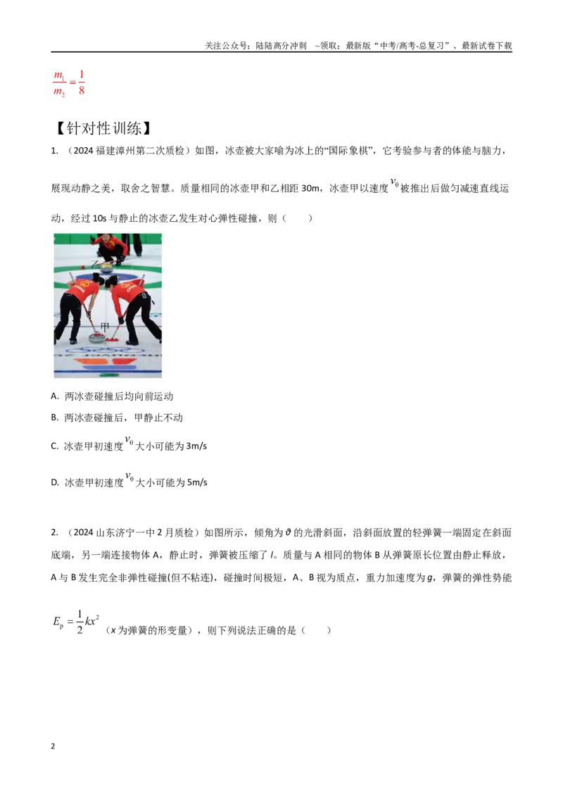 《模型3非弹性碰撞模型（学生版）-动量守恒的十种模型解读和针对性训练_04-物理-高考总复习_专项复习_2025年_2025年高考物理动量守恒的十种模型解读和针对性训练》第2页预览