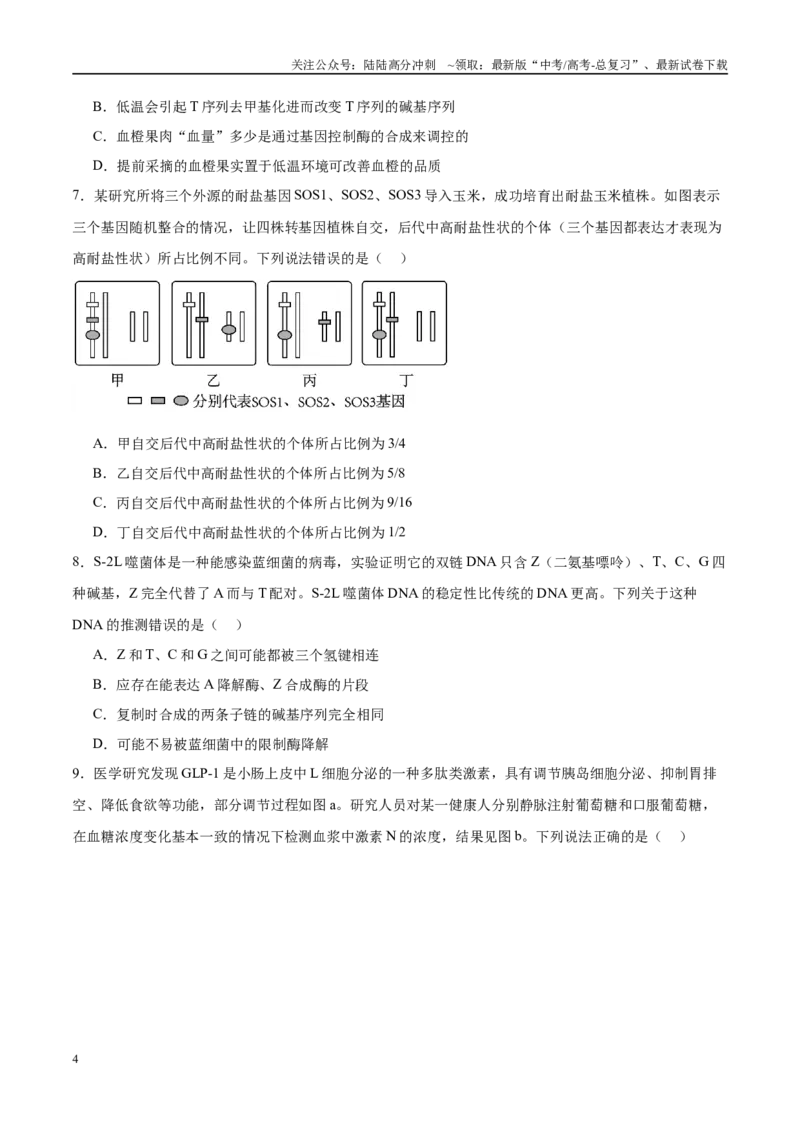 《模拟卷02（湖南专用）（考试版）_06-生物-高考总复习_专项复习_2025年_2025年高考生物模拟卷（湖南专用）4套》第4页预览