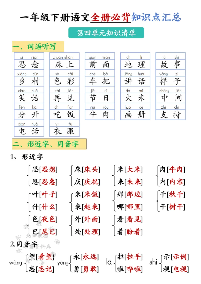 《2025新一年级下册语文全册必背知识点汇总-SY_1年级下册同步教辅_1下-语文_一下语文-知识点汇总》第10页预览