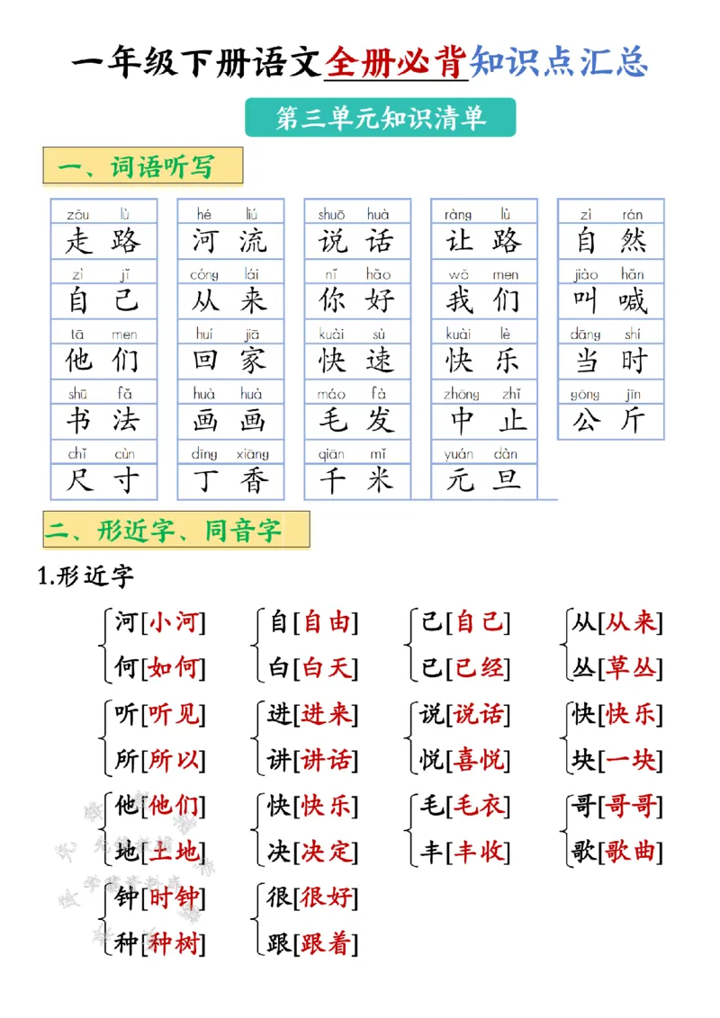 《2025新一年级下册语文全册必背知识点汇总-SY_1年级下册同步教辅_1下-语文_一下语文-知识点汇总》第7页预览