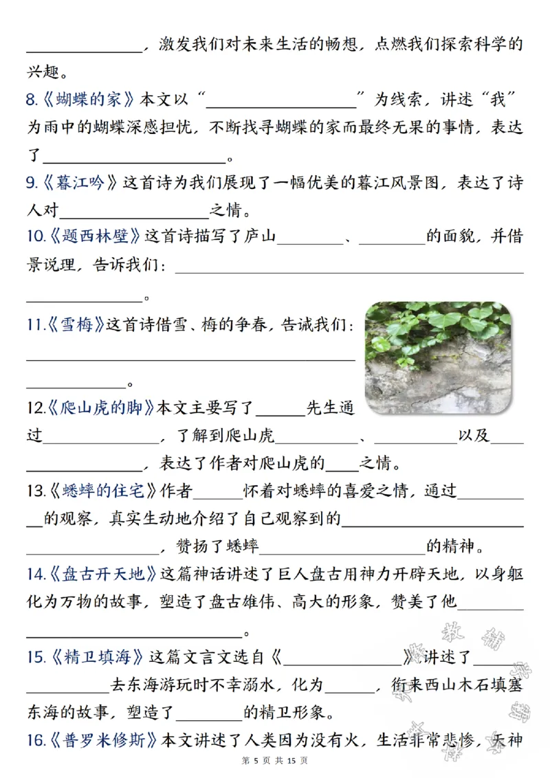 《24学年四年级上册语文期中总复习重点知识点归纳整理填空SY_4年级上册同步教辅_4上-语文_四上语文专项练习》第5页预览