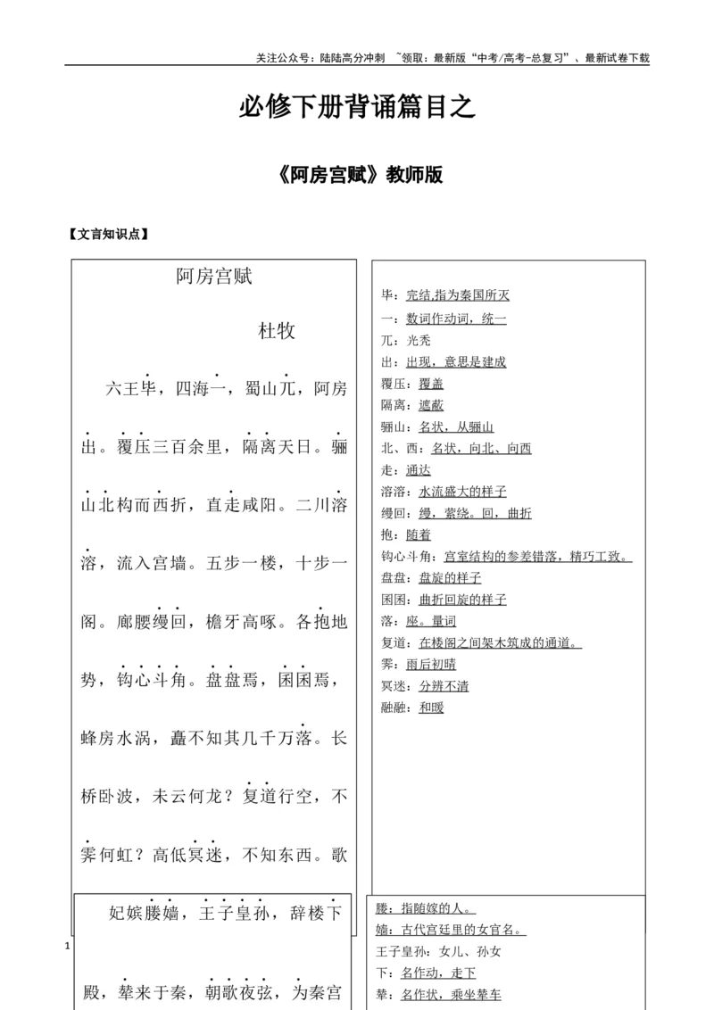 《必修下册背诵篇目之《阿房宫赋》（教师版）_专项复习_2025年_2025年高考语文古诗文必备篇目读写专练（全国通用）_资料_2-必修下册》第1页预览