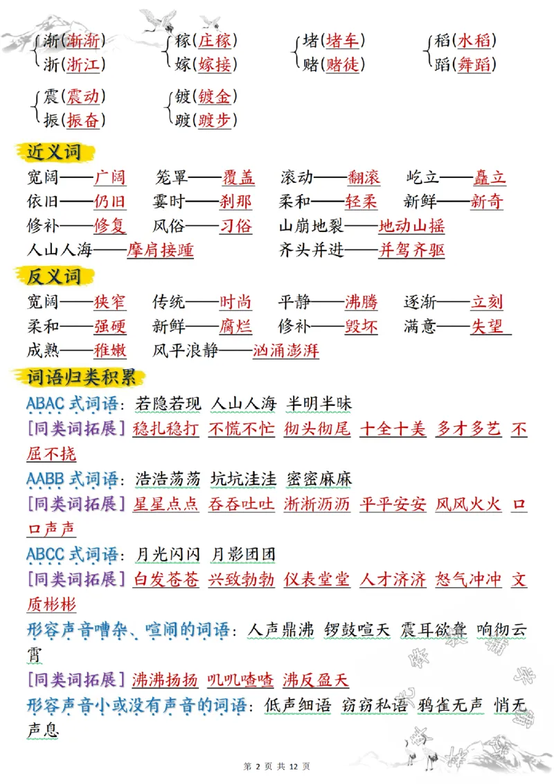 《24学年四年级上册语文期中要点背记卡SY_4年级上册同步教辅_4上-语文_四上语文专项练习》第2页预览