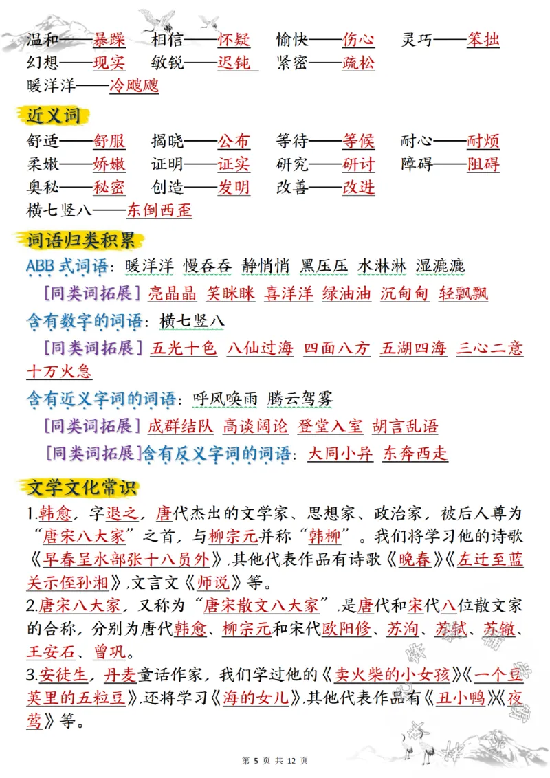 《24学年四年级上册语文期中要点背记卡SY_4年级上册同步教辅_4上-语文_四上语文专项练习》第5页预览