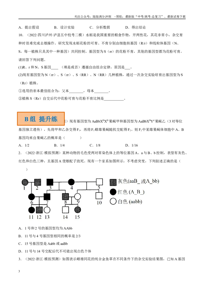 《解密11基因的分离与自由组合定律（分层训练）-高频考点解密2023年高考生物二轮复习讲义+分层训练（新教材）（原卷版）_06-生物-高考总复习_二轮复习_2024年_资料》第3页预览