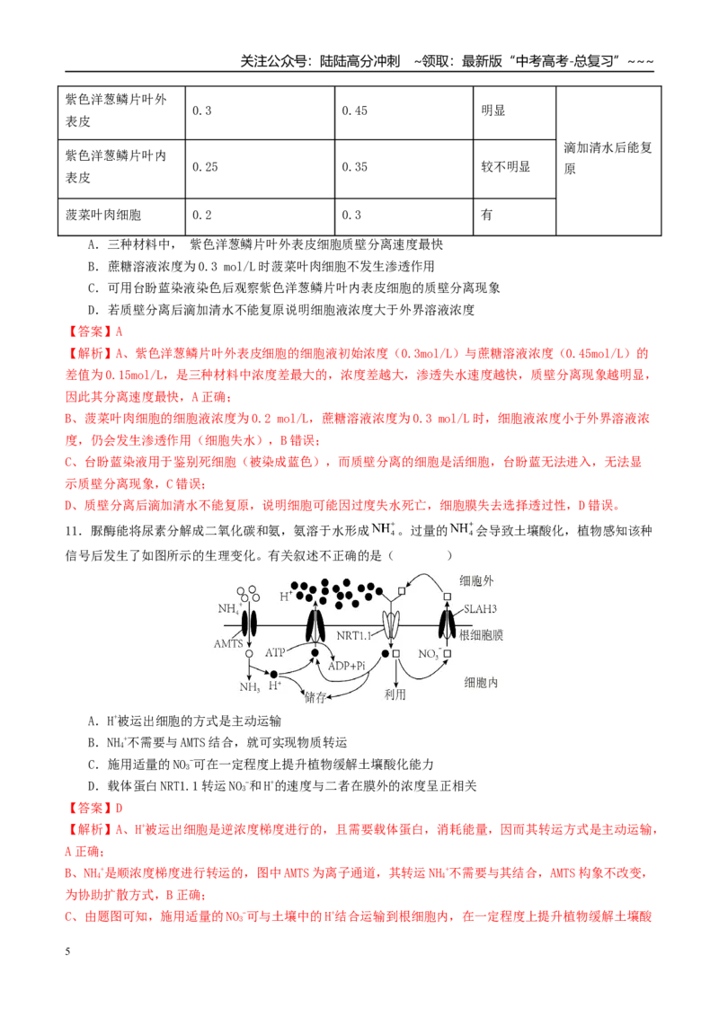 《模块检测卷1分子与细胞（综合训练）（教师版）（全国通用）_06-生物-高考总复习_一轮复习_2026年-生物高考一轮复习_2026年高考生物一轮复习讲义+练习+课件（新教材新高考）-G55_2026版》第5页预览
