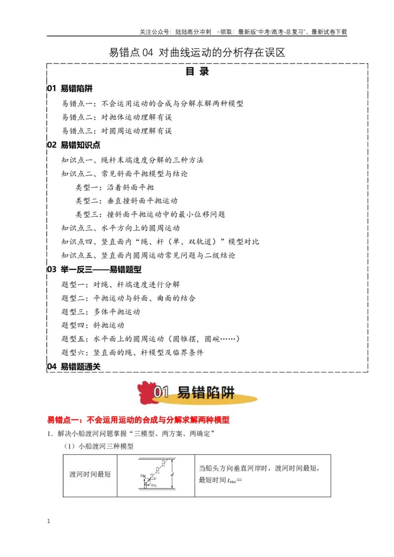 《易错点04对曲线运动的分析存在误区（3陷阱点5考点6题型）（学生版）_04-物理-高考总复习_专项复习_2025年_2025年高考物理考试易错题（新高考通用）_资料_2025版》第1页预览