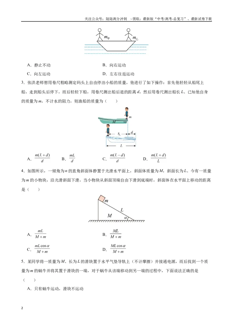 《模型14、人船模型（原卷版）_04-物理-高考总复习_专项复习_2024年_2024年高考物理答题技巧与模板构建》第2页预览