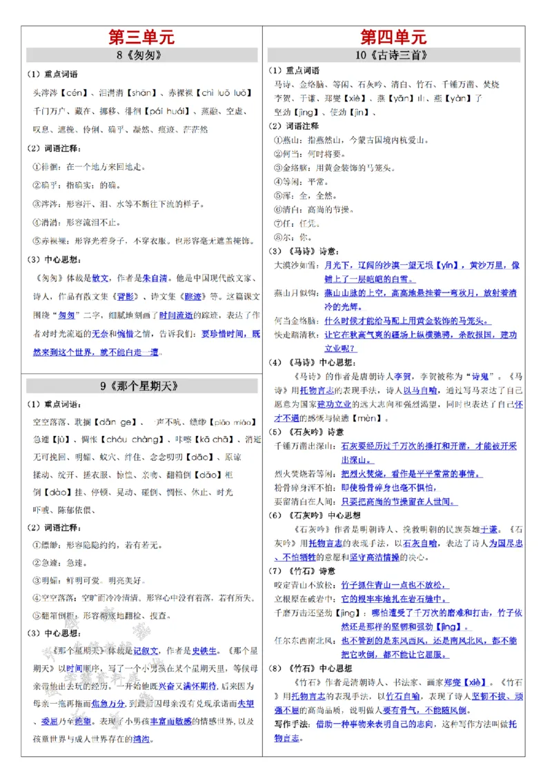 《2025六下语课课贴（每课重点）-SY_6年级下册同步教辅_6下-语文_六下语文专项练习》第3页预览