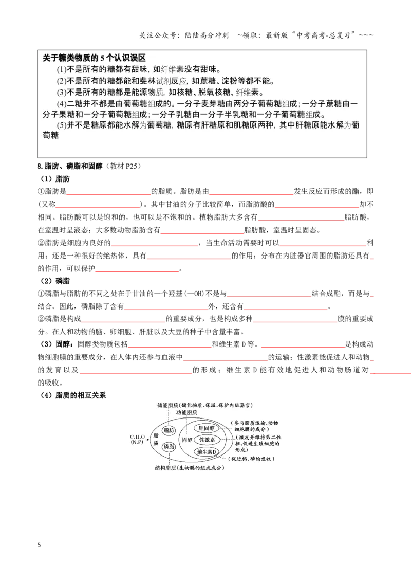《抢分秘籍分子与细胞（回归教材知识清单）（学生版）_06-生物-高考总复习_专项复习_2026年-生物高考专项复习_2026年高考生物抢分秘籍（新高考专用）-G221_2026版》第5页预览