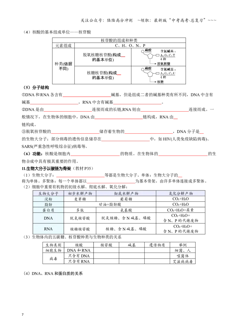 《抢分秘籍分子与细胞（回归教材知识清单）（学生版）_06-生物-高考总复习_专项复习_2026年-生物高考专项复习_2026年高考生物抢分秘籍（新高考专用）-G221_2026版》第7页预览