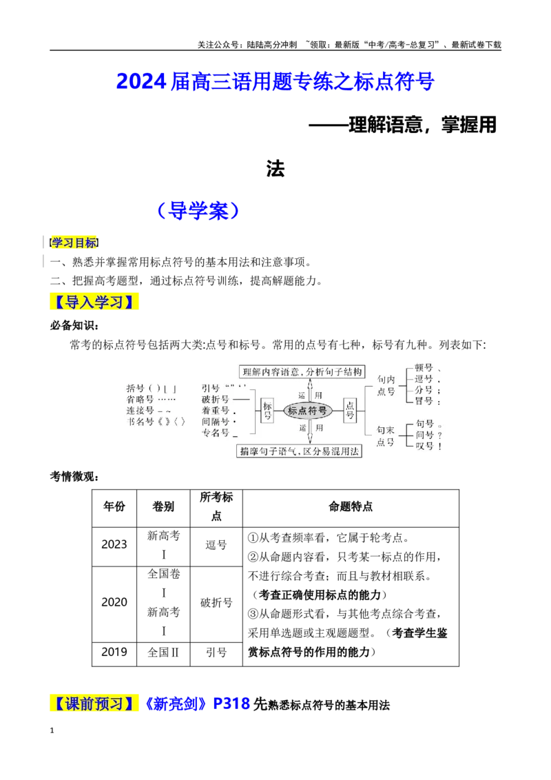 《标点符号专题-（全国通用）原卷版_一轮复习_2024年_2024年高考语文一轮复习常考考点精讲细练（全国通用）_资料》第1页预览