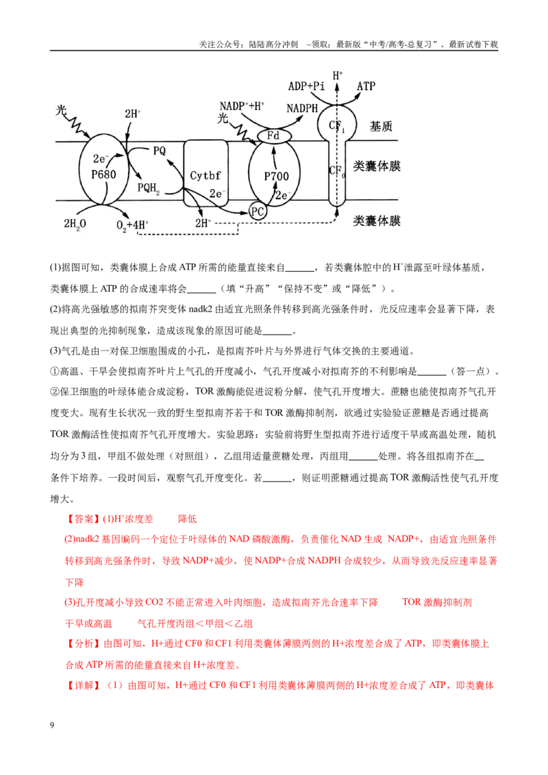 《押题02细胞代谢与生产实践（4大题型猜押）（教师版）_06-生物-高考总复习_专项复习_2025年_2025年高考生物抢押秘籍（安徽专用）》第9页预览