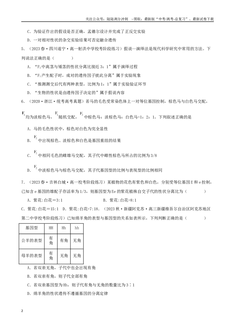 《必刷05遗传规律的应用（共60题）（原卷版）_06-生物-高考总复习_专项复习_2024年_2024年新高考生物总复习高频考点必刷题真题模拟题_资料》第2页预览