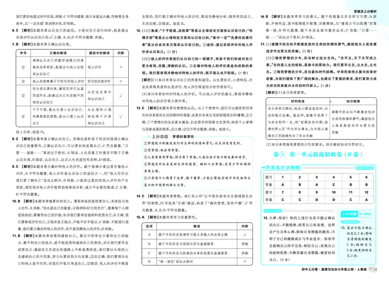 《答案_2027版初中《必刷题上分卷》7年级上册（道法）（人教版）》第3页预览