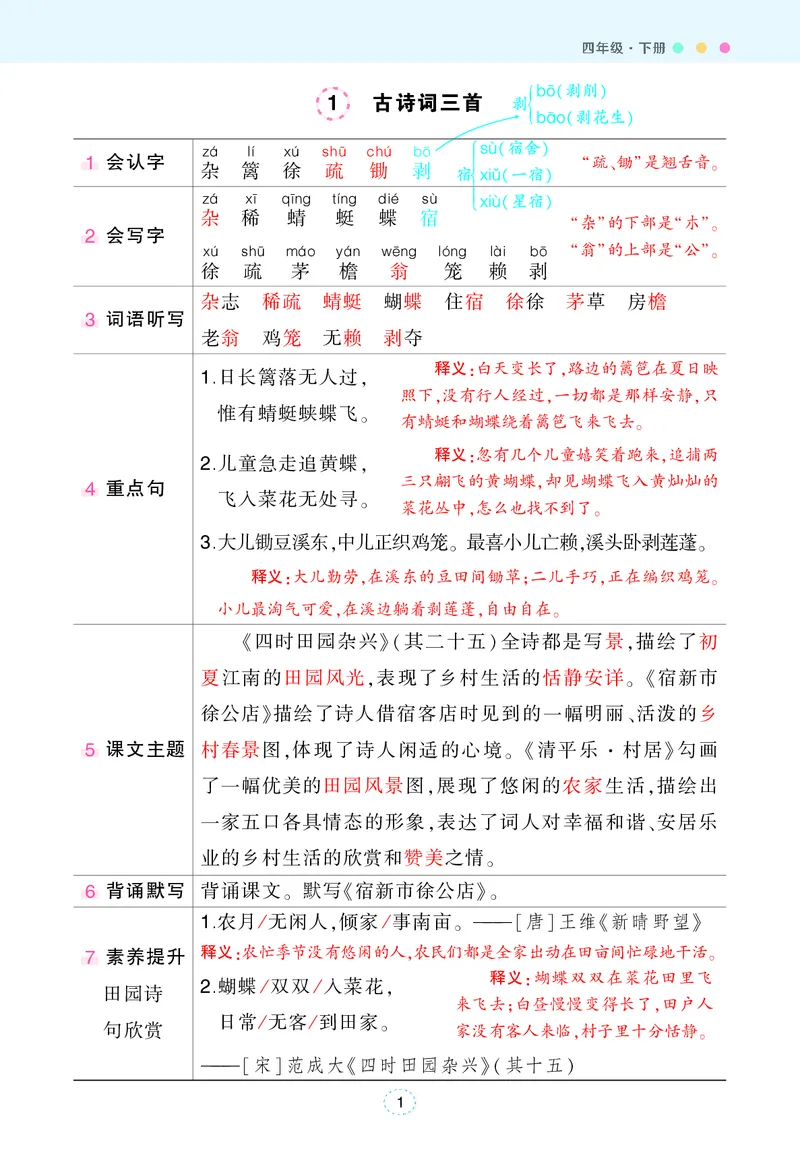 《2025春状元语文笔记四下_4年级下册同步教辅_四下语文_四下语文核心考点》第1页预览