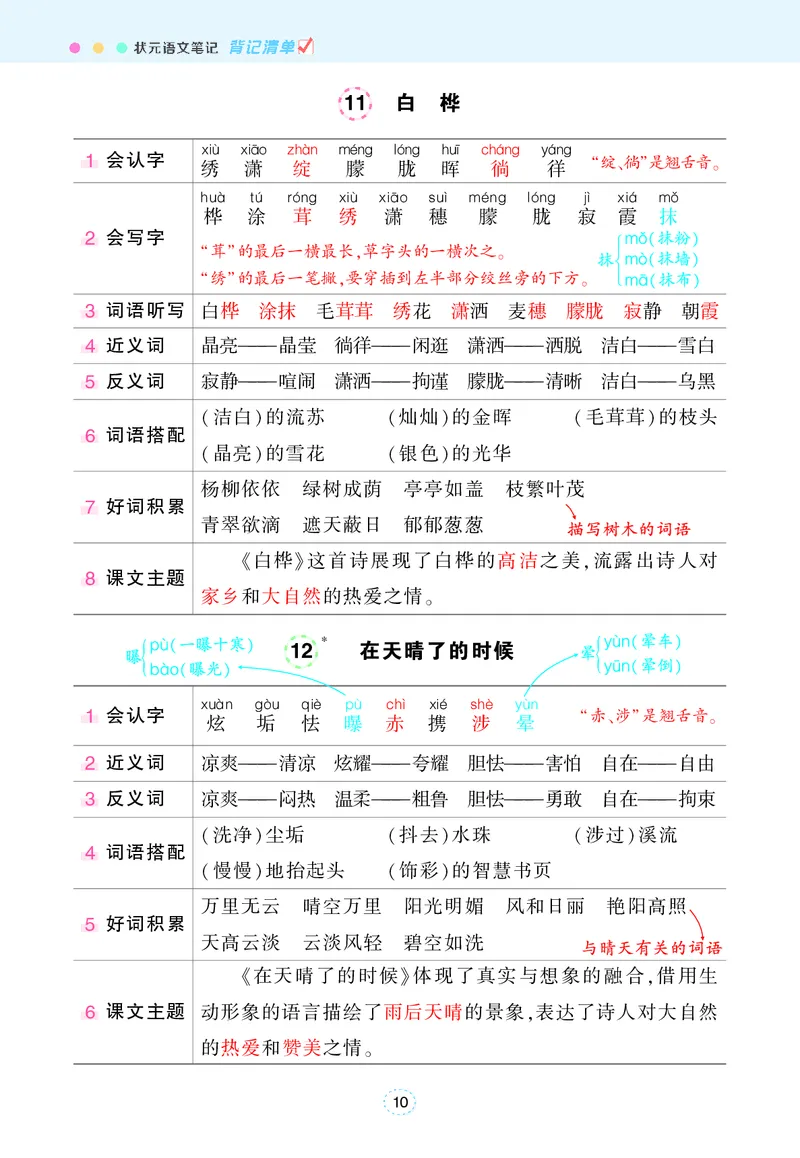 《2025春状元语文笔记四下_4年级下册同步教辅_四下语文_四下语文核心考点》第10页预览