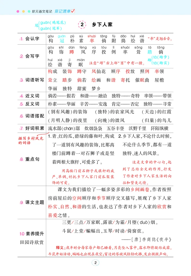《2025春状元语文笔记四下_4年级下册同步教辅_四下语文_四下语文核心考点》第2页预览