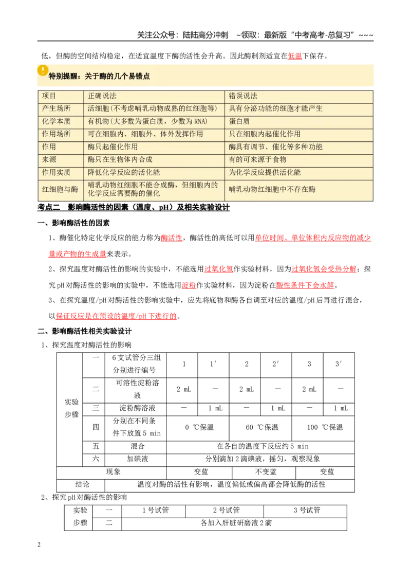 《抢分清单03细胞代谢（10大考点+6大易错）（核心知识必背）_06-生物-高考总复习_专项复习_2026年-生物高考专项复习_2026年高考生物抢分秘籍（新高考专用）-G221_2026版》第2页预览